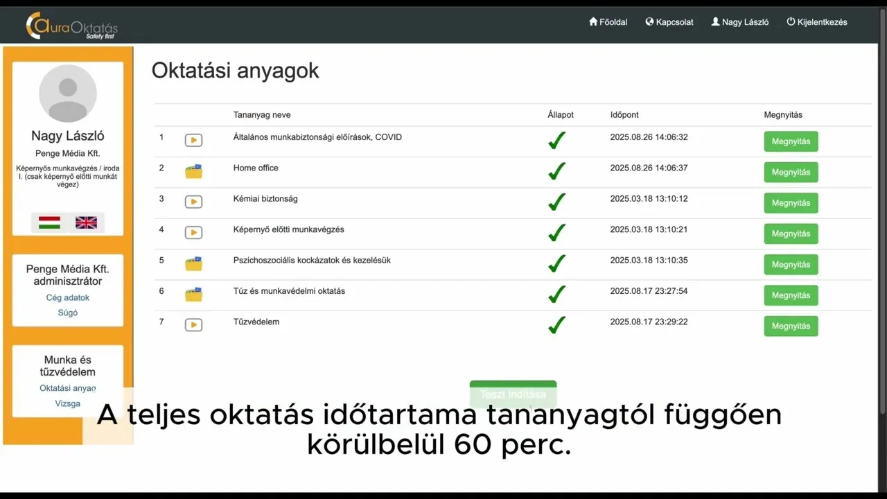 Online oktatási oldal bemutató
