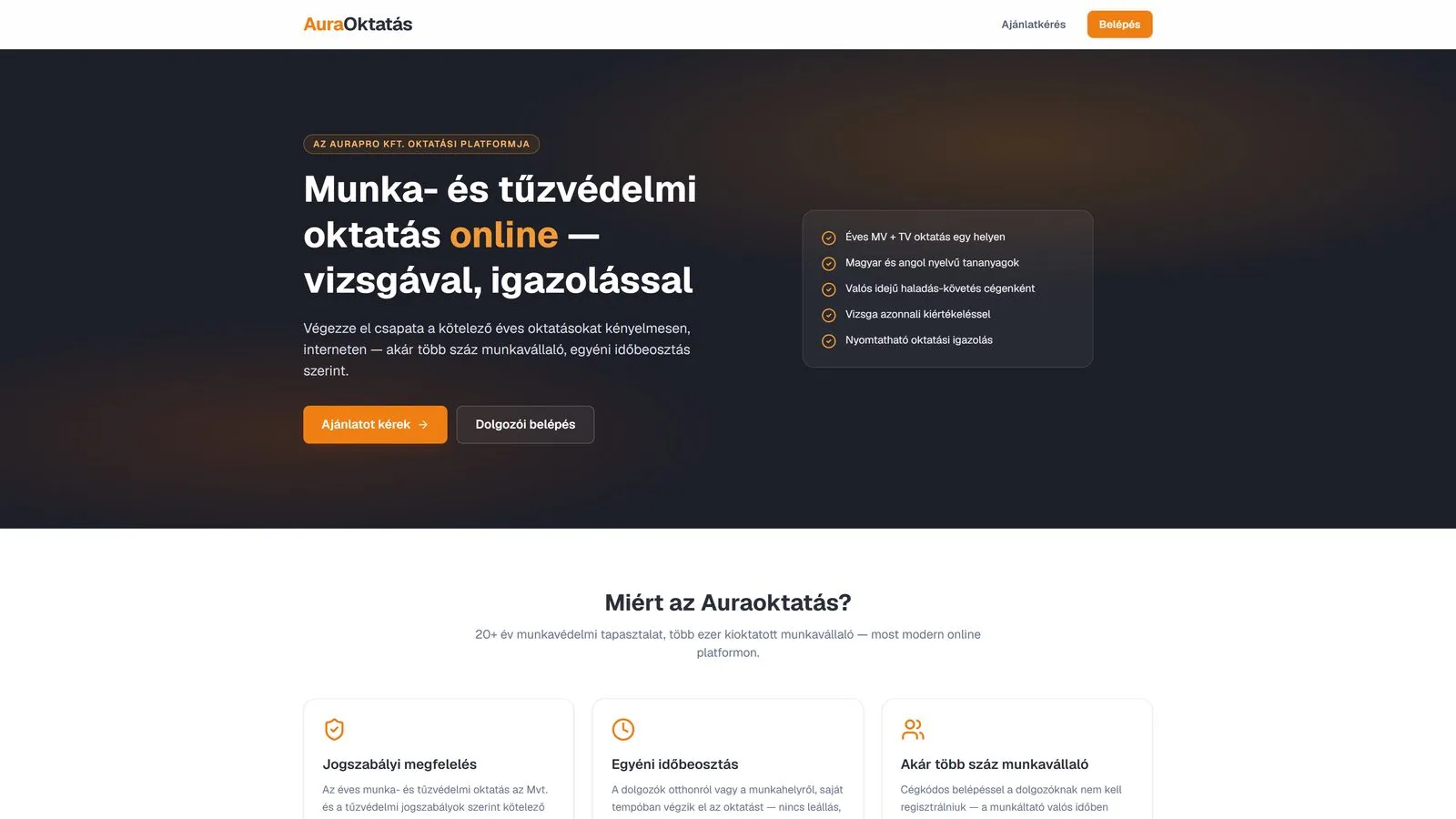 Online oktatási oldal bemutató